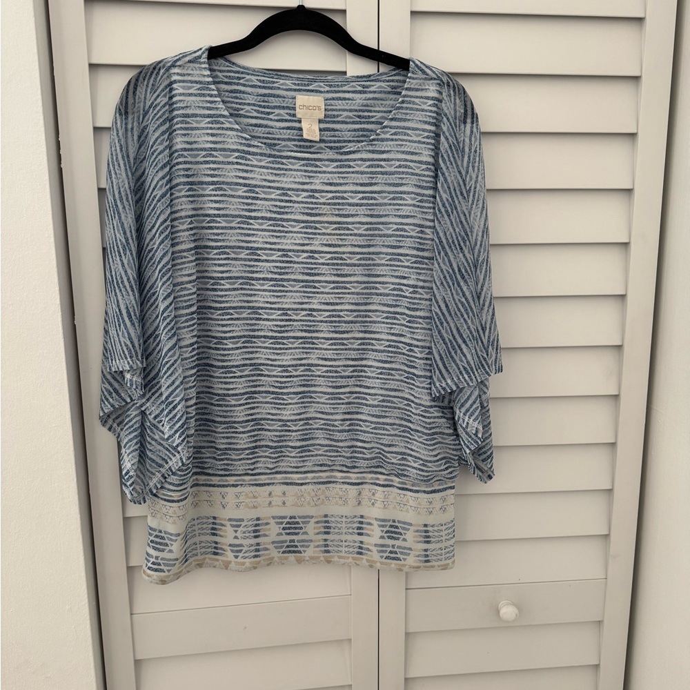 Chico's Striped Blue and Cream Blouse